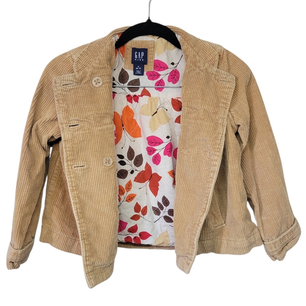 Gap Kids Tan Corduroy Double Breasted Jacket Sz S 6-7 Butterfly Leaf Lined A710 - Picture 4 of 7